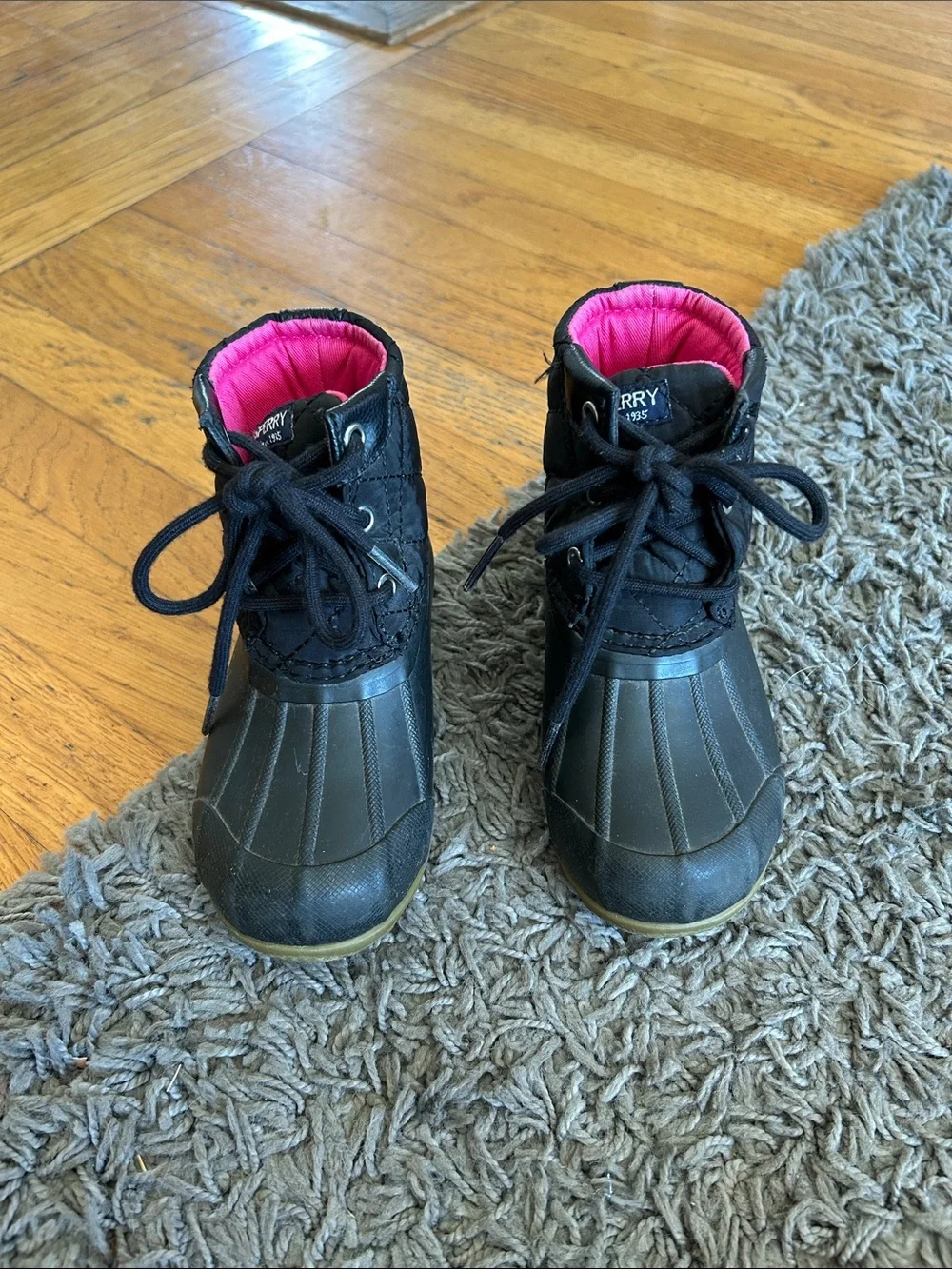 SPERRY Girls Toddler Black Winter Duck Boots with Pink Lining Size 9